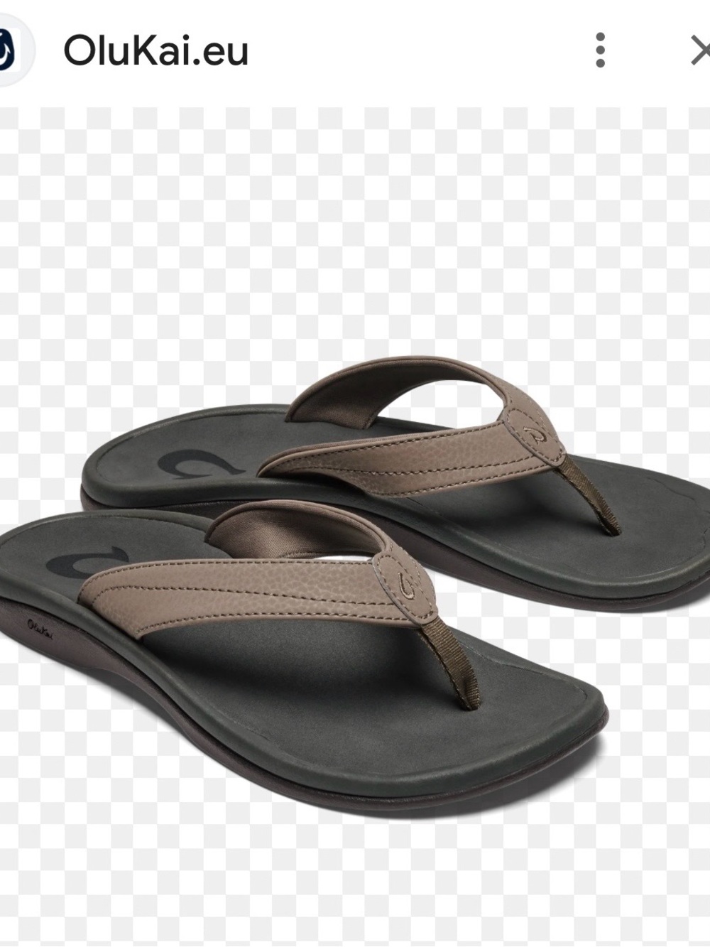 OluKai Men's Taupe Brown Leather Flip-Flops